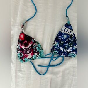 Blue Rhinestoned Ed Hardy Bikini